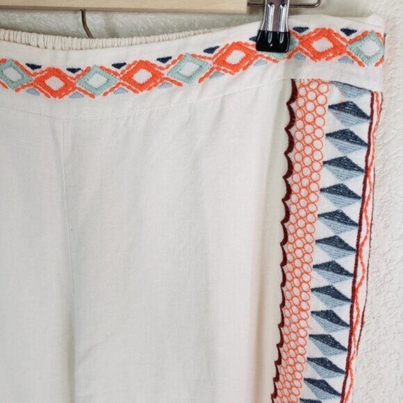 Anthropologie Islander Embroidered Wide Leg Crop Ankle Pants sz 12 Cotton/Linen - Picture 5 of 12